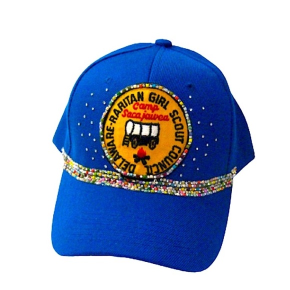 Handmade Accessories - Rhinestone Studded vintage Girls Scout patch Glittery Streetwear Hip Hop Cap Hat